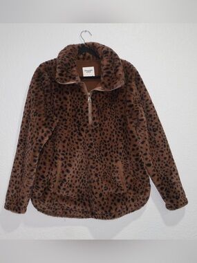 Abercrombie & Fitch Brown Leopard Print Faux Fur Pullover Jacket